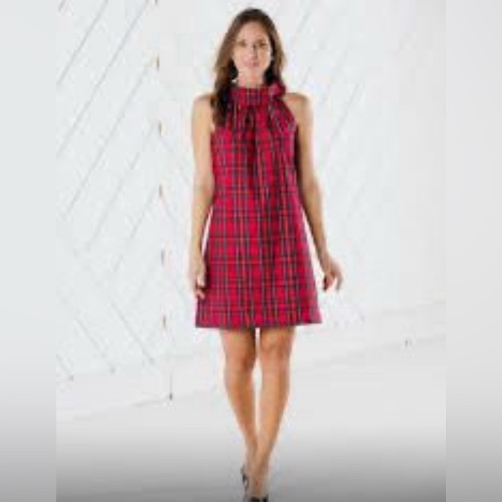 Sail to Sable Red Tartan Plaid Cowl neck Sleeveless Dress